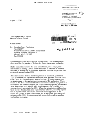 Canadian Patent Document 2620297. Correspondence 20111221. Image 1 of 2