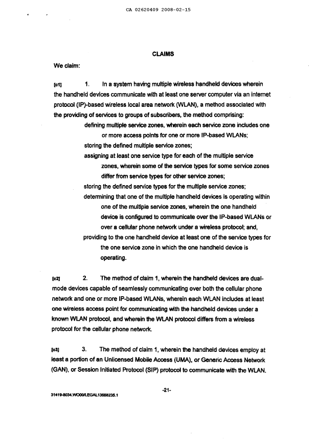 Document de brevet canadien 2620409. Revendications 20080215. Image 1 de 6