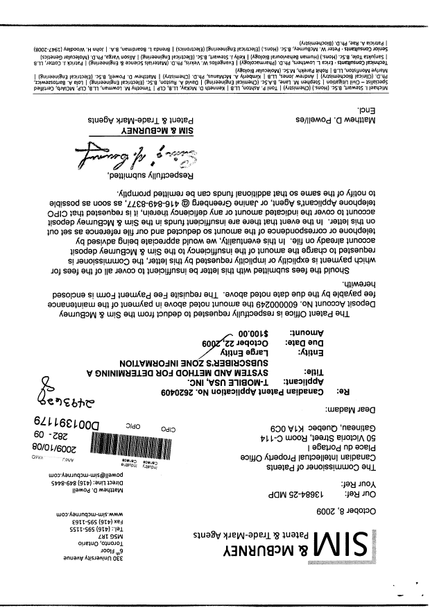 Canadian Patent Document 2620409. Fees 20081208. Image 1 of 1