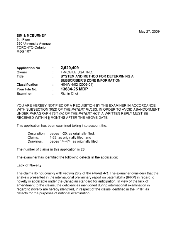 Document de brevet canadien 2620409. Poursuite-Amendment 20090527. Image 1 de 2