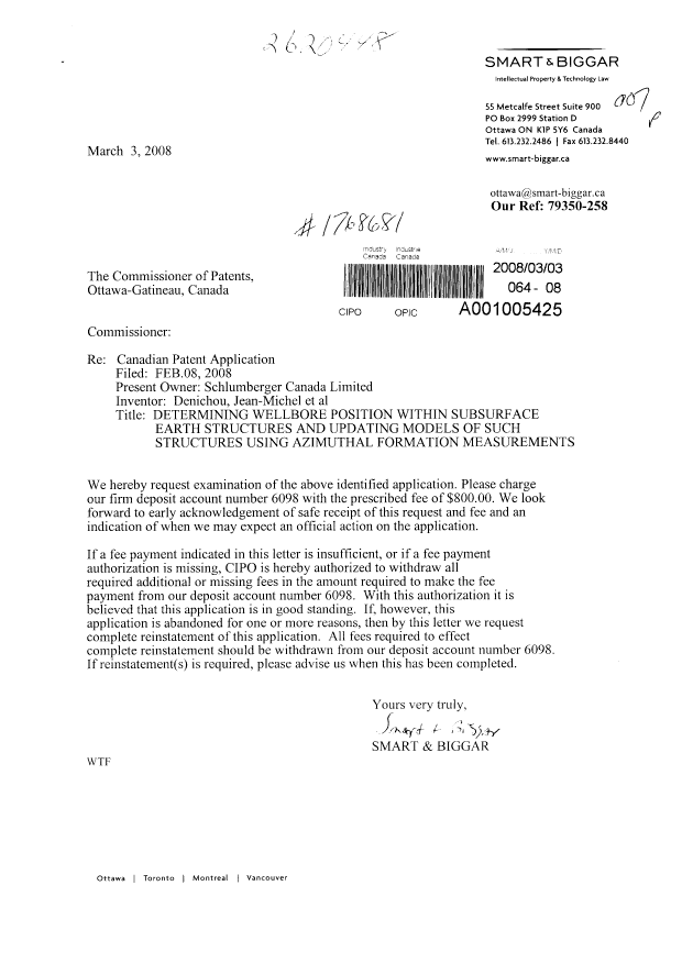 Document de brevet canadien 2620448. Poursuite-Amendment 20080303. Image 1 de 1