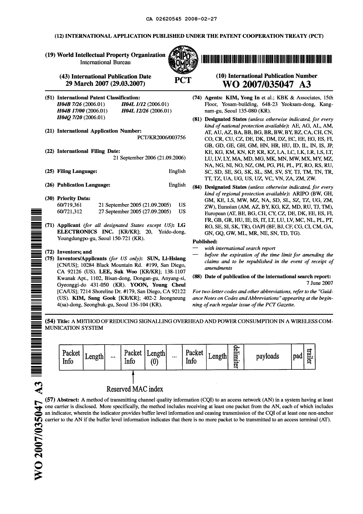 Document de brevet canadien 2620545. Abrégé 20071227. Image 1 de 1