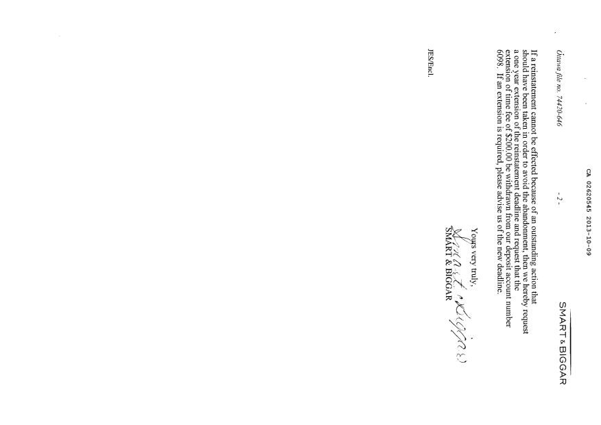 Document de brevet canadien 2620545. Correspondance 20121209. Image 2 de 2