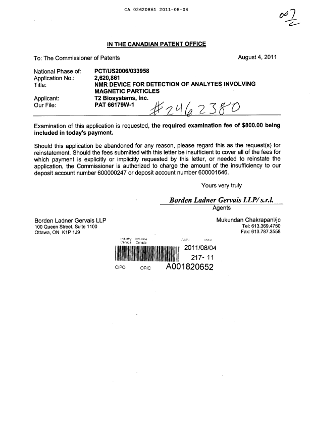 Canadian Patent Document 2620861. Prosecution-Amendment 20101204. Image 1 of 1