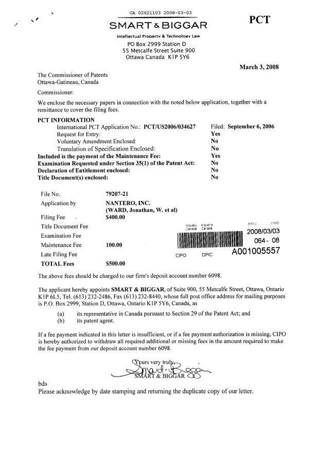 Document de brevet canadien 2621103. Cession 20080303. Image 1 de 2