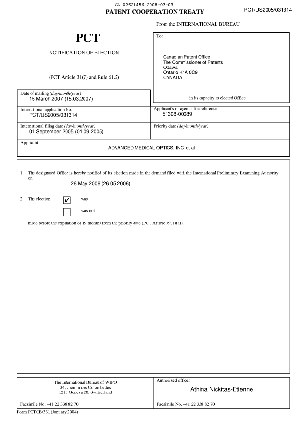 Document de brevet canadien 2621456. PCT 20080303. Image 1 de 3