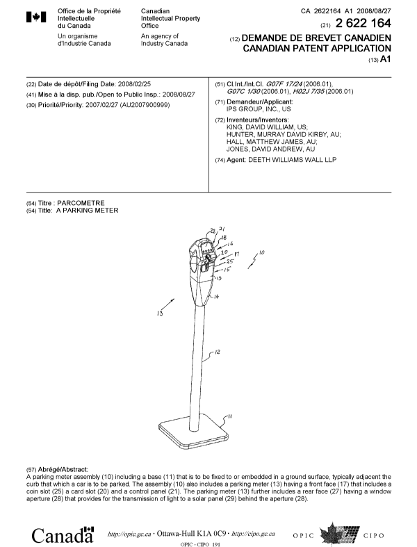 Document de brevet canadien 2622164. Page couverture 20071219. Image 1 de 1