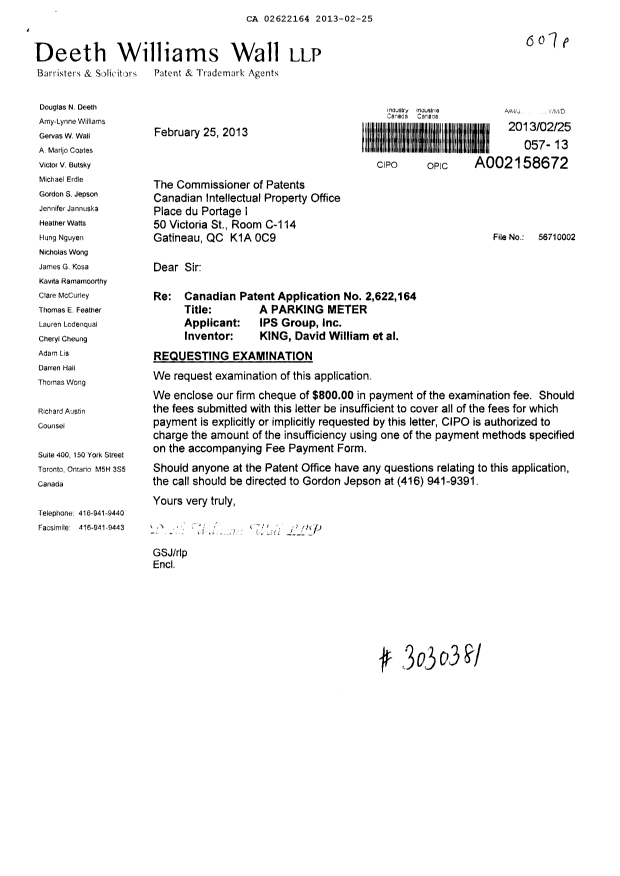 Document de brevet canadien 2622164. Poursuite-Amendment 20121225. Image 1 de 1