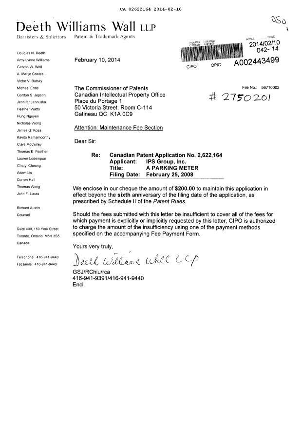 Document de brevet canadien 2622164. Taxes 20131210. Image 1 de 1