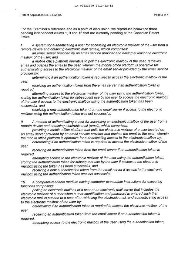 Canadian Patent Document 2622300. Prosecution-Amendment 20121212. Image 2 of 8