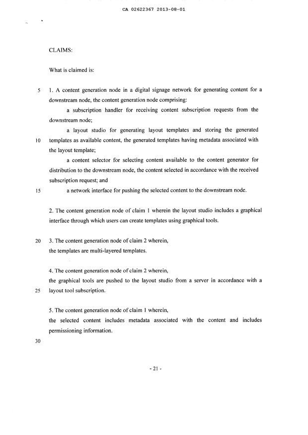 Document de brevet canadien 2622367. Revendications 20130801. Image 1 de 4