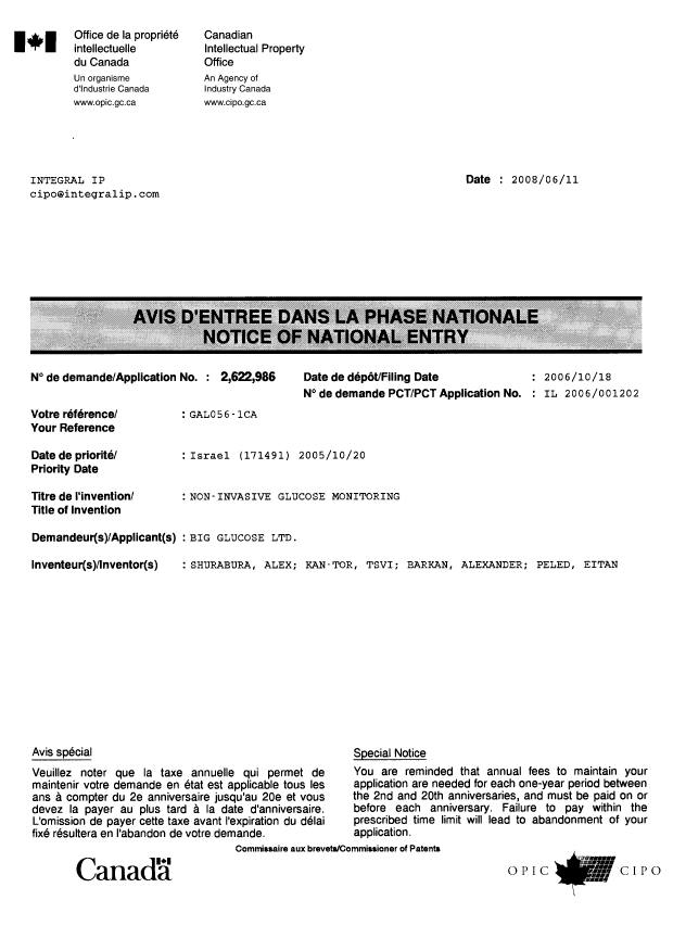 Canadian Patent Document 2622986. Correspondence 20071211. Image 1 of 1