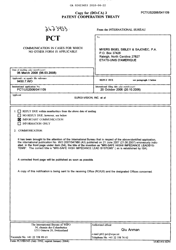 Canadian Patent Document 2623453. PCT 20091222. Image 1 of 1