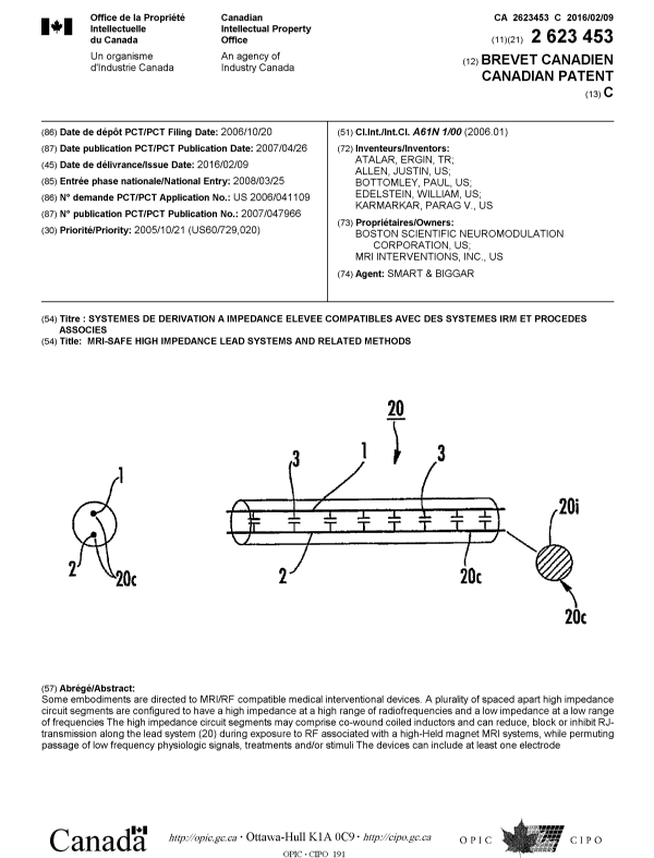 Canadian Patent Document 2623453. Cover Page 20151213. Image 1 of 1
