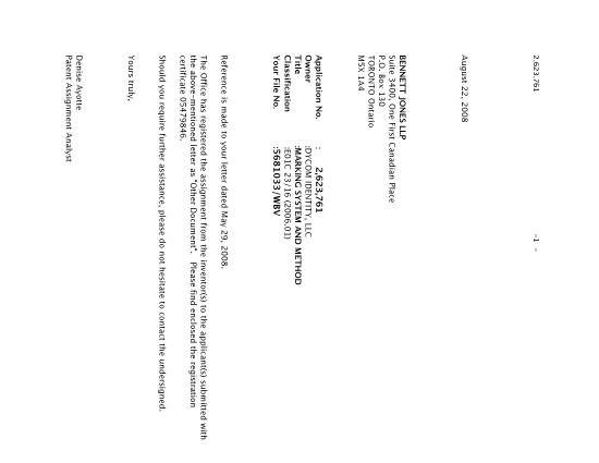 Canadian Patent Document 2623761. Correspondence 20080822. Image 1 of 2