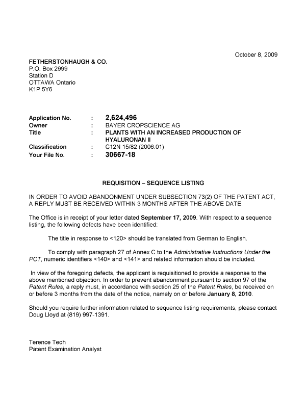 Document de brevet canadien 2624496. Poursuite-Amendment 20091008. Image 1 de 1
