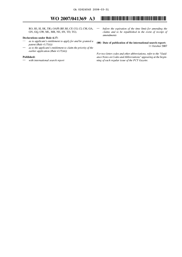 Document de brevet canadien 2624545. Abrégé 20080331. Image 2 de 2