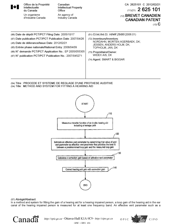 Canadian Patent Document 2625101. Cover Page 20120124. Image 1 of 2