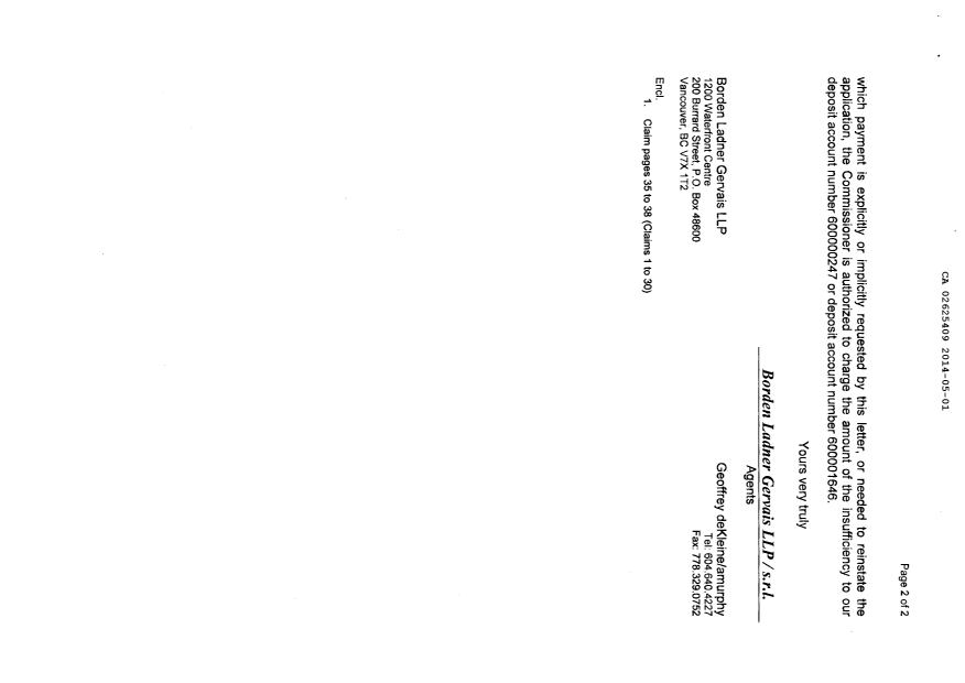 Canadian Patent Document 2625409. Prosecution-Amendment 20140501. Image 2 of 6