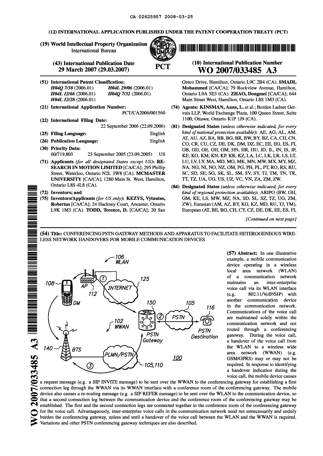 Document de brevet canadien 2625957. Abrégé 20080325. Image 1 de 2