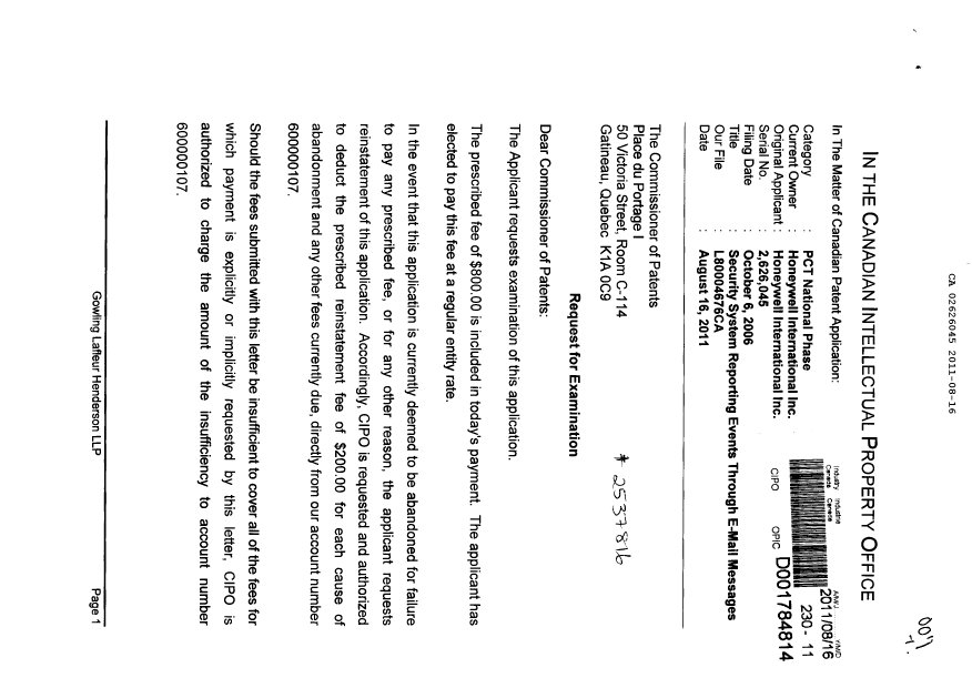 Canadian Patent Document 2626045. Prosecution-Amendment 20101216. Image 1 of 2