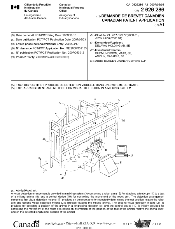 Document de brevet canadien 2626286. Page couverture 20080728. Image 1 de 1