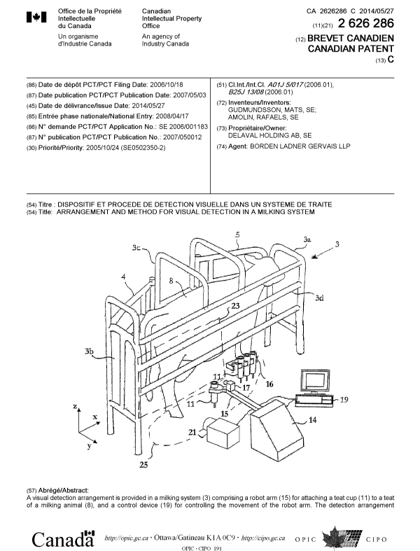 Document de brevet canadien 2626286. Page couverture 20140501. Image 1 de 2