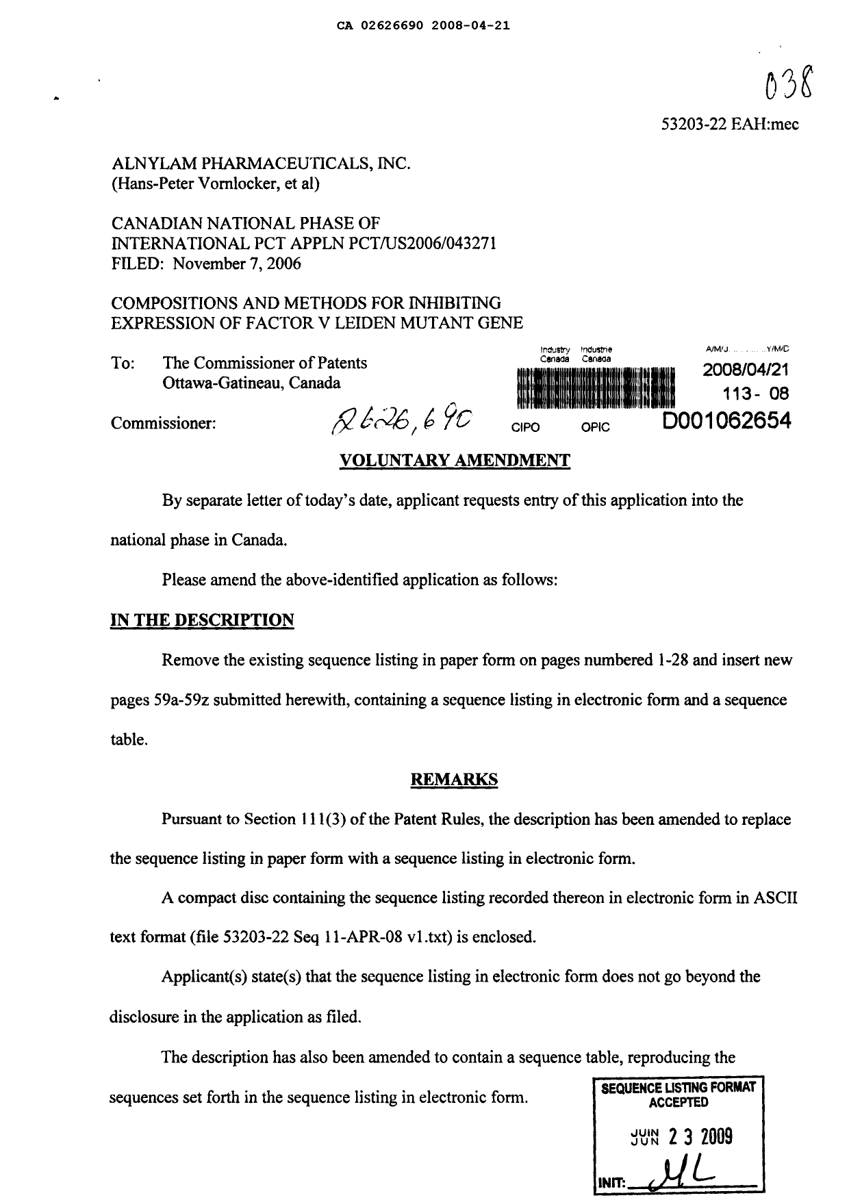 Canadian Patent Document 2626690. Prosecution-Amendment 20071221. Image 1 of 28