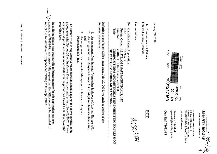 Canadian Patent Document 2626690. Correspondence 20081220. Image 1 of 2