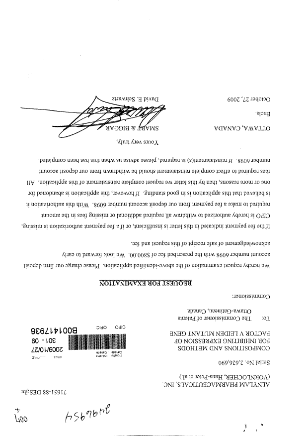 Canadian Patent Document 2626690. Prosecution-Amendment 20081227. Image 1 of 1