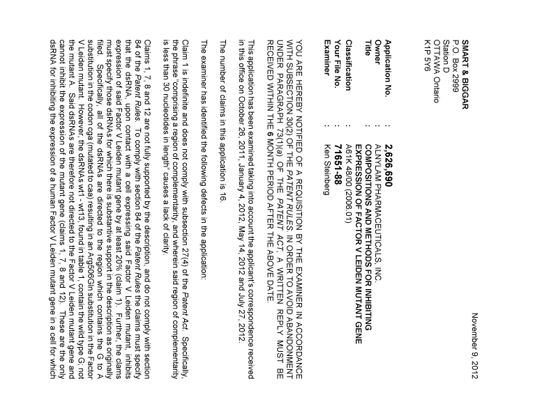 Document de brevet canadien 2626690. Poursuite-Amendment 20111209. Image 1 de 3