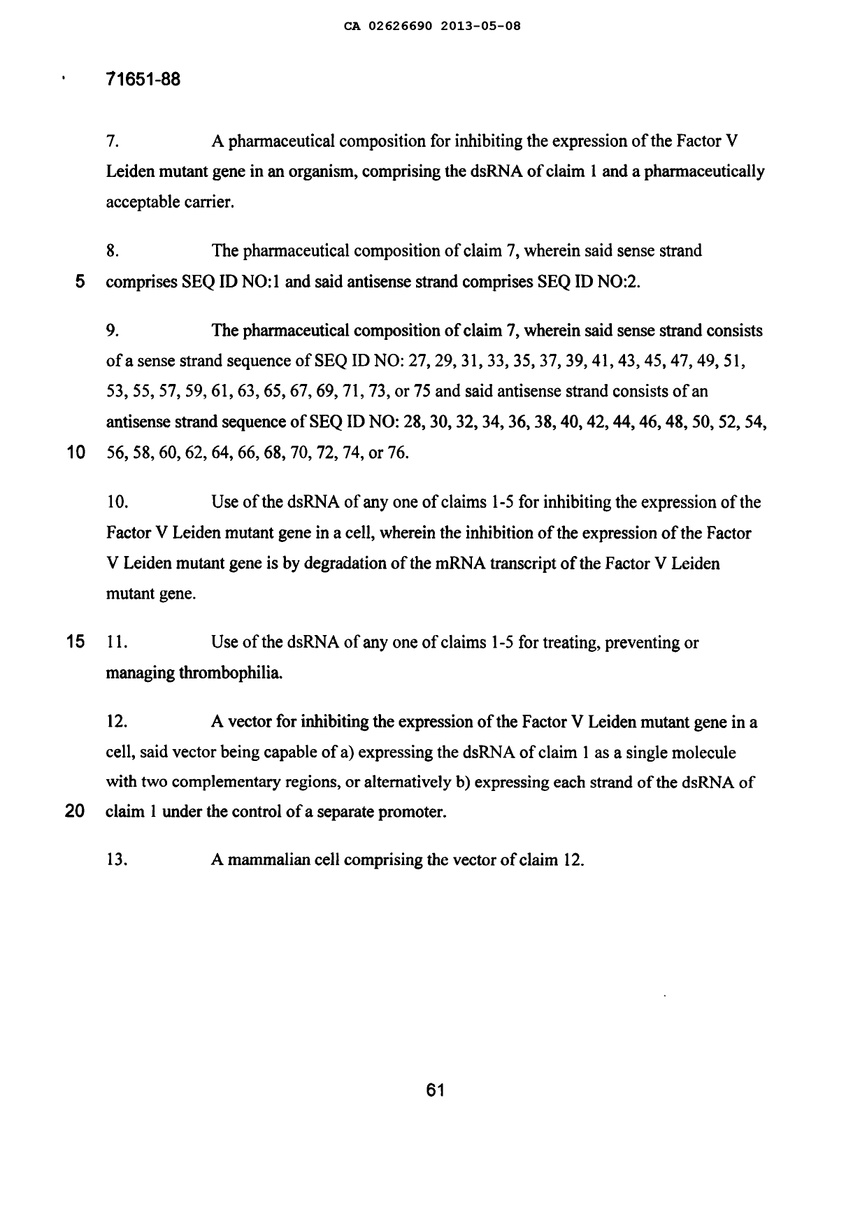 Document de brevet canadien 2626690. Revendications 20121208. Image 2 de 2