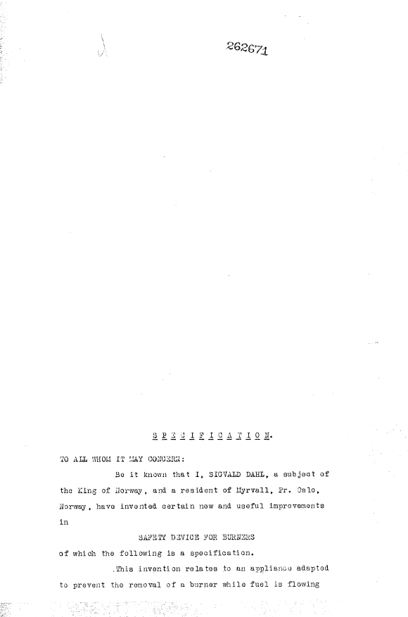Document de brevet canadien 262671. Description 19951031. Image 1 de 6
