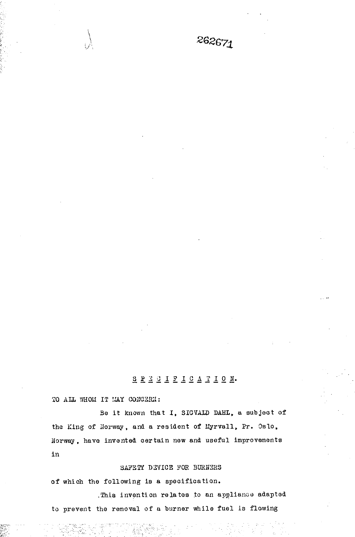 Canadian Patent Document 262671. Description 19951031. Image 1 of 6