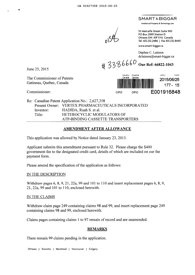 Document de brevet canadien 2627358. Poursuite-Amendment 20141225. Image 1 de 36