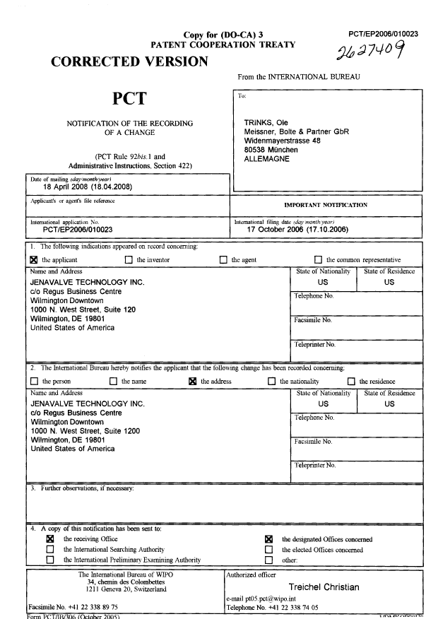 Document de brevet canadien 2627409. PCT 20070818. Image 1 de 1