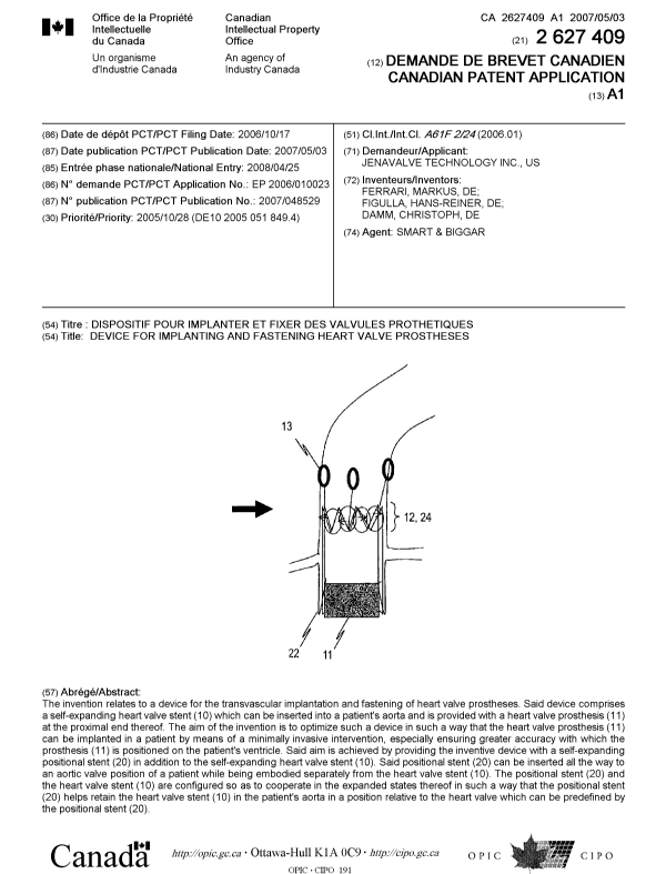 Document de brevet canadien 2627409. Page couverture 20080807. Image 1 de 1
