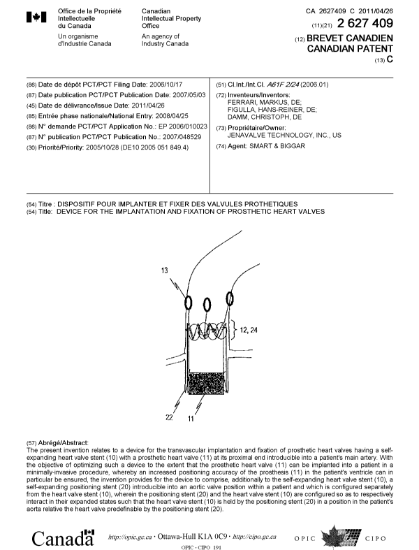 Document de brevet canadien 2627409. Page couverture 20110331. Image 1 de 1