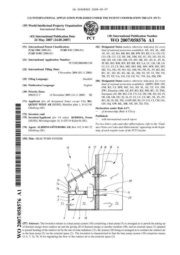 Canadian Patent Document 2628925. Abstract 20071207. Image 1 of 1