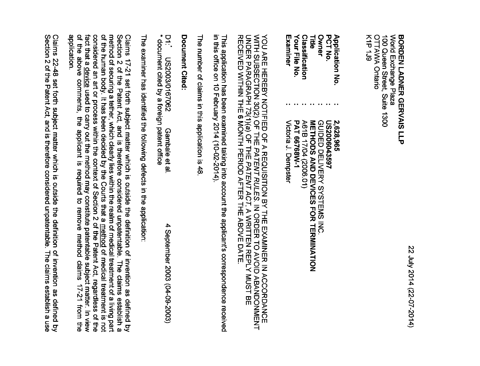 Canadian Patent Document 2628965. Prosecution-Amendment 20131222. Image 1 of 2