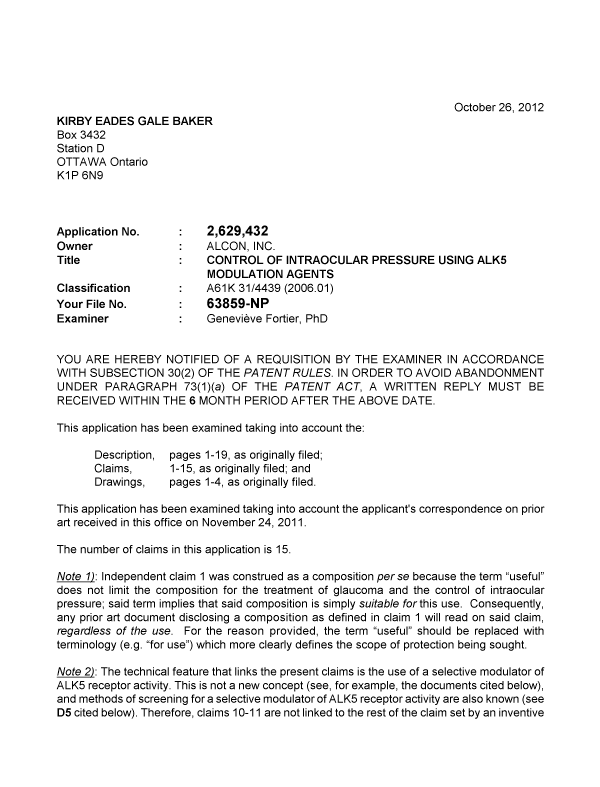Canadian Patent Document 2629432. Prosecution-Amendment 20111226. Image 1 of 5