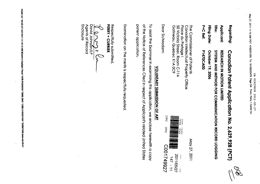 Canadian Patent Document 2629928. Prosecution-Amendment 20110527. Image 1 of 1