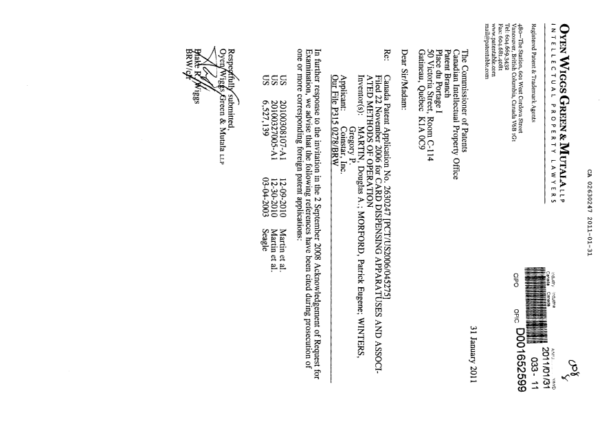 Canadian Patent Document 2630247. Prosecution-Amendment 20110131. Image 1 of 1