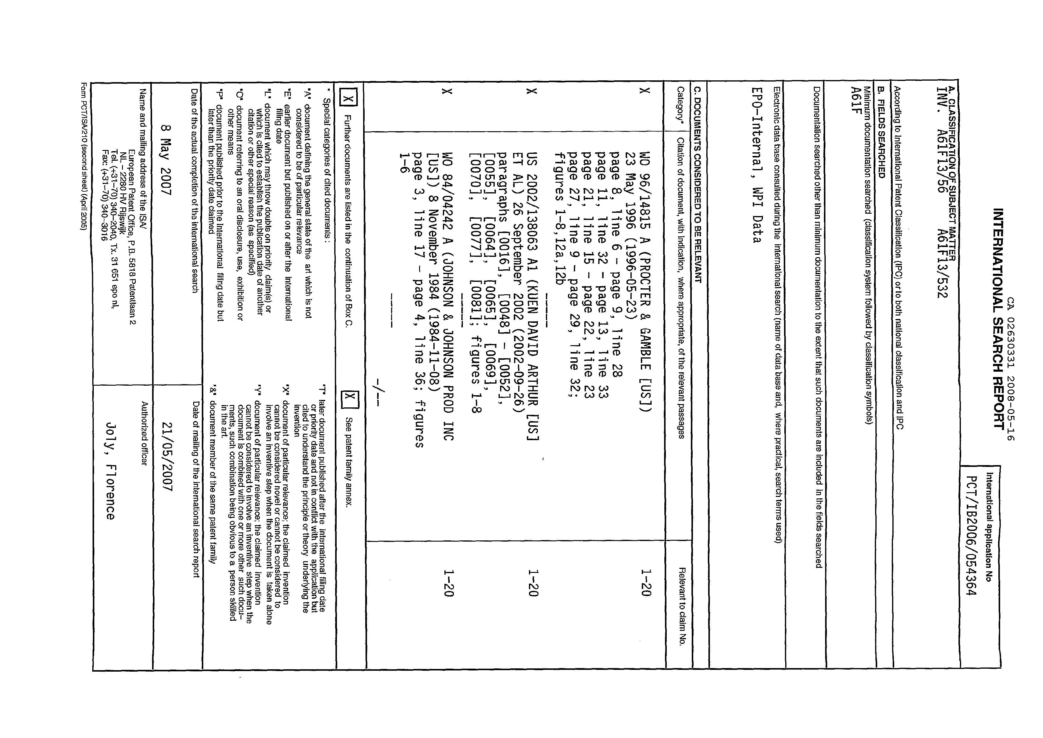 Canadian Patent Document 2630331. PCT 20071216. Image 1 of 4