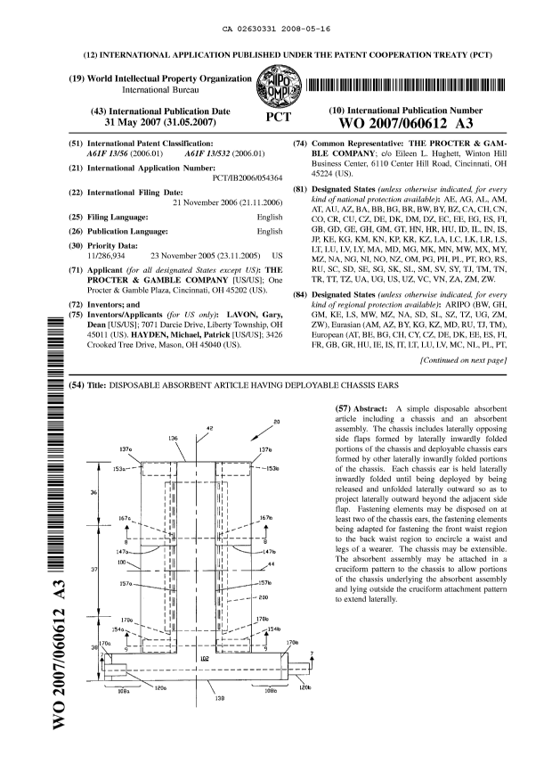 Document de brevet canadien 2630331. Abr%C3%A9g%C3%A9 20071216. Image 1 de 2
