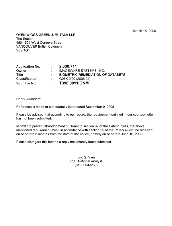 Canadian Patent Document 2630711. Correspondence 20081216. Image 1 of 1