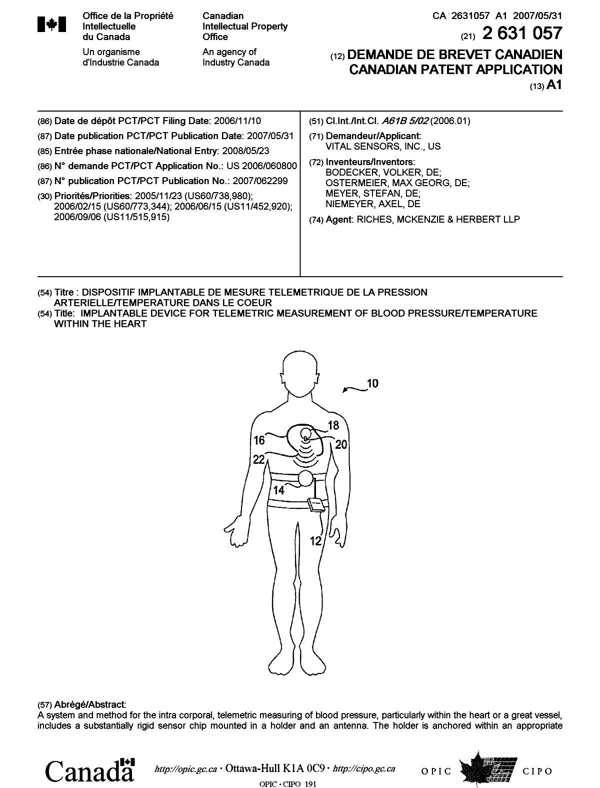 Document de brevet canadien 2631057. Page couverture 20080909. Image 1 de 2