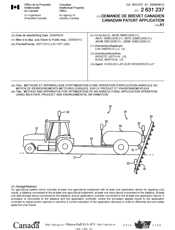 Canadian Patent Document 2631237. Cover Page 20090408. Image 1 of 1
