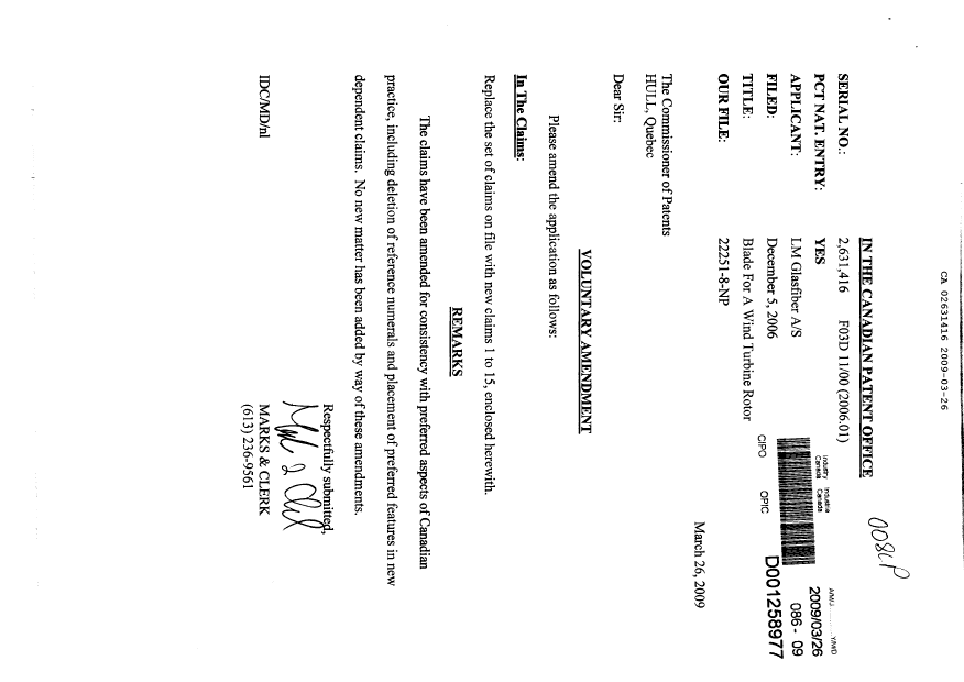 Document de brevet canadien 2631416. Poursuite-Amendment 20090326. Image 1 de 4