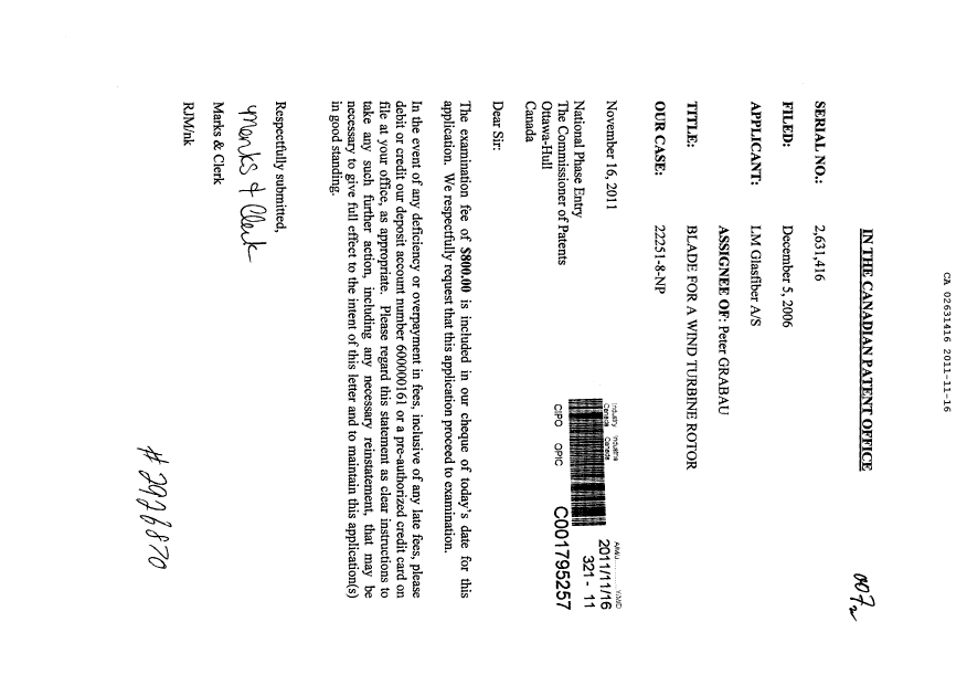 Document de brevet canadien 2631416. Poursuite-Amendment 20101216. Image 1 de 1